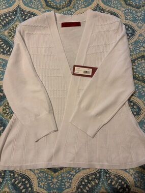 Love Scarlett Open-Front White Knit Cardigan 3/4 sleeve Sweater